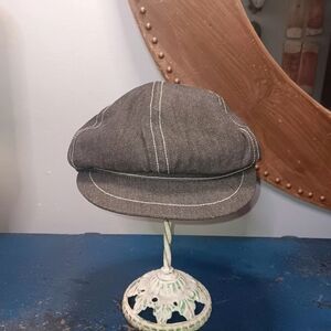 C.C Charcoal Denim Newsboy Cap with White Stitching
